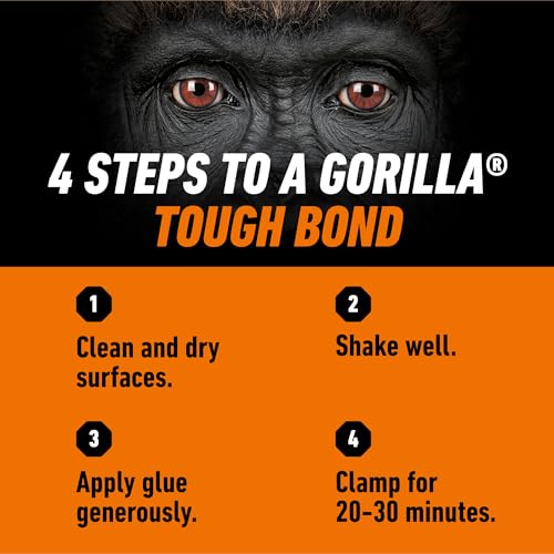 Gorilla Wood Glue, Gel, Indoor & Outdoor Carpentry Projects, Paintable, Sandable, Moisture Resistant, Clamping, Natural Color, 18oz/532mL, (Pack of 1)