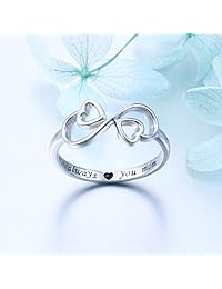 Anillo de plata de ley con grabado «Always Love You Mom Mother Daughter Forever», tamaño 5-10