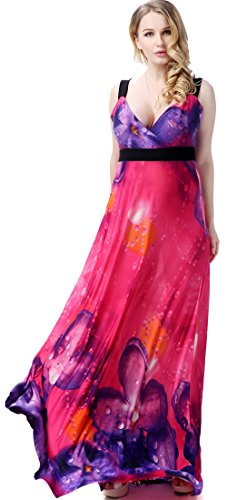 Jusfitsu Women's Deap V-neck Strappy Sexy Maxi Dress Evening Gown Plus Size Red 3XL