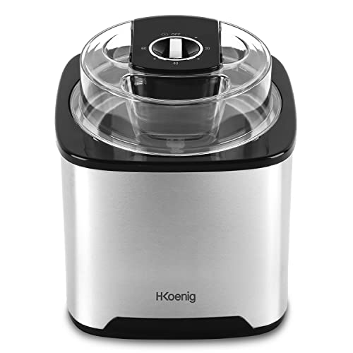 H.Koenig Sorbetière Srb80, Capacité 2L, 12 W, Inox, 30 À 40 Min De Préparation, Rapide, 30 Tour/Min, Arrêt Automatique, Couvercle Transparent, Bol Amovible