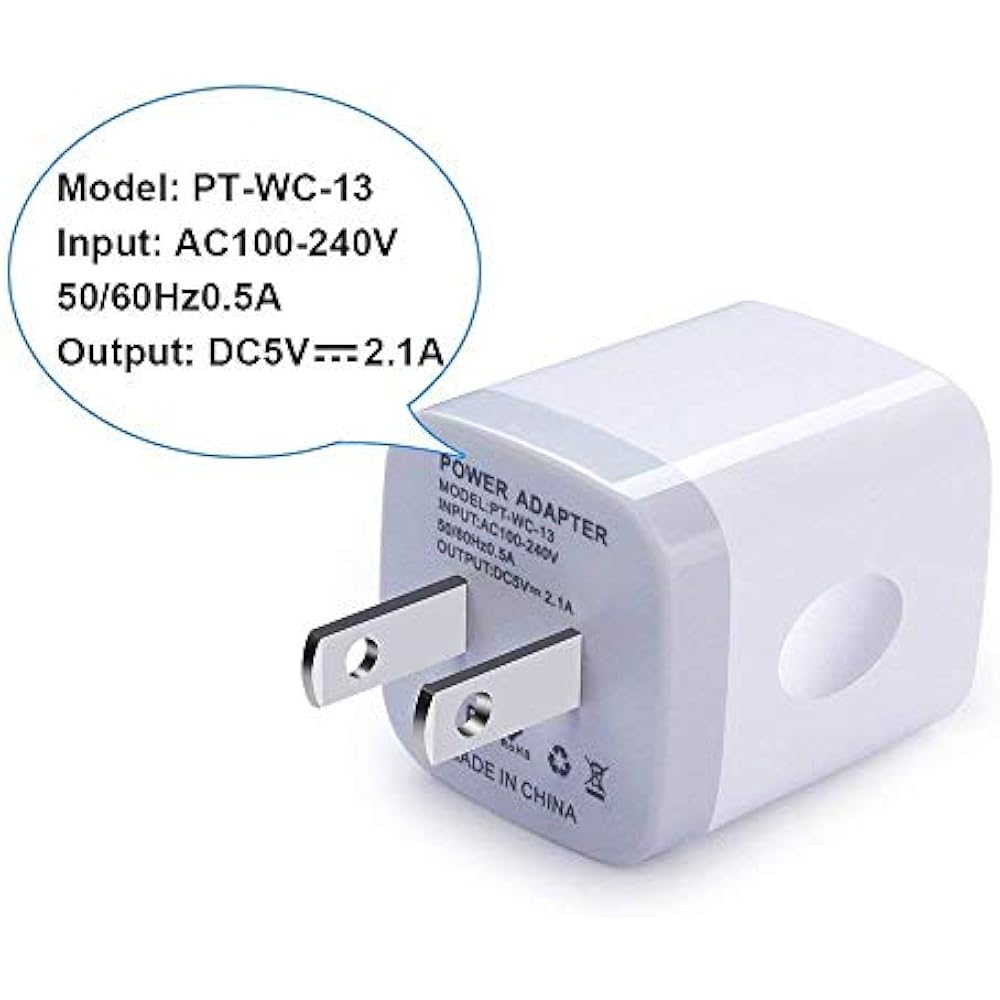 Wall Charger, 2 Pack Dual Port 2.1A USB Brick Base Adapter Apple