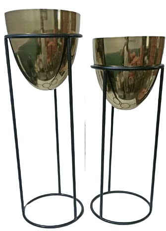 Plant World Decor Iron Flower Planter with Stand, Brown,Set of 2