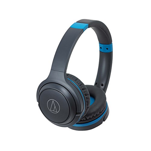 Audio-Technica ATH-S200BTGBL Bluetooth Wireless On-Ear Headphones with Built-In Mic & Controls, Gray/Blue