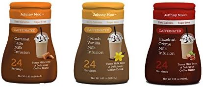Johnny Moo Coffee Milk Flavoring Drops, 1.62oz Bottle Variety 3 Pack (Caramel Latte, French Vanilla, and Hazelnut)