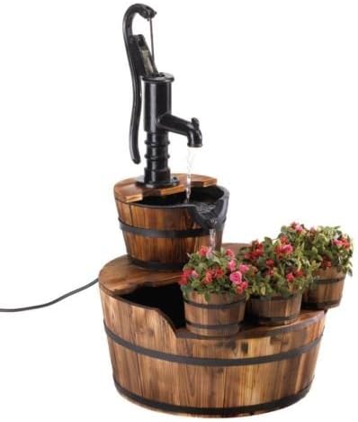 Sylbillionair Water Fountain, Electric Wood Barrel Modern Antique Backyard Fountain Outdoor