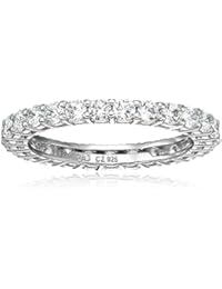 Plated Sterling Silver Round-Cut Cubic Zirconia All-Around Band Ring