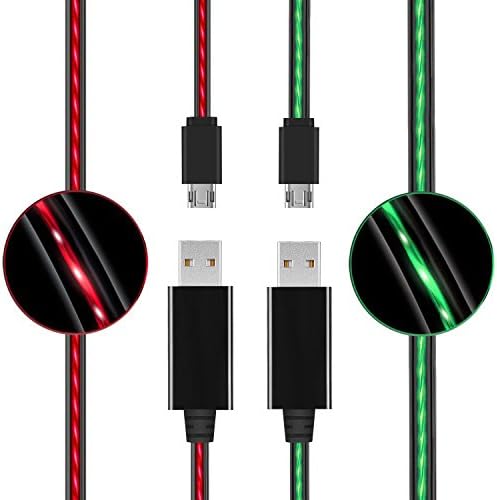 (2 Pack) USB to Micro Cable, Ehoomely Led Flowing Micro USB2.0 Quick Charging Cable Sync Data Cord for Android Phones, Samsung, Huawei, HTC, Motorola, Nokia &amp; More (green+red)