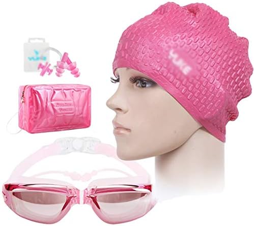 Kairuun Swimming Goggles Men And Women HD Waterproof And Anti-fog Large Box Goggles, Silicone Swimming Cap, Earplugs, Nose Clip Four Pieces