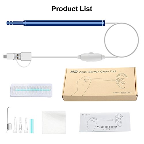 Ear Endoscope, 1.3MP 720P HD Ear Scope USB Otoscope Inspection Ear Camera Borescope Ear Pick Ear Cleaning Ear Wax Removal Tool with 6 LED Lights for Micro USB, USB-C Android Phone, Windows, Mac, PC