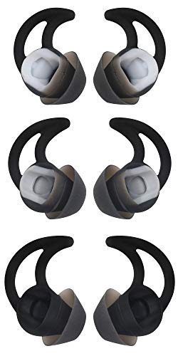 Replacement Earbuds Eartips for Quietcontrol 30, Small Medium & Large Noise Cancelling Double Flange Ear Hooks for Bose QC20 QC30 Soundsport Headphone [ 3 Pairs ] (Black)