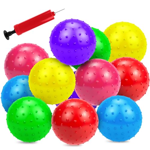 CZBRO 12PCS Bouncy Balls for Kids Toddlers, 7 Inch Sensory Balls Spiky Massage Stress Ball Bulk with Air Pump, Indoor Outdoor Sports Sensory Toys & Party Favors (6Colors)