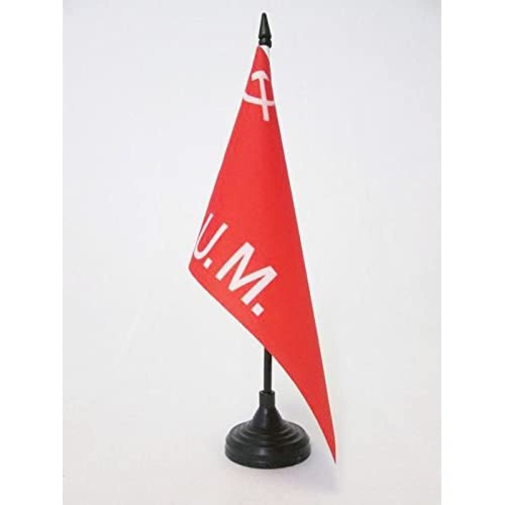 AZ FLAG Workers' Party of Marxist Unification Table Flag 5'' x 8'' - POUM Office Decoration 100% Polyester 21 x 14 cm - Mini Desk Flag with Pole and Black Plastic Base