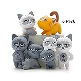 Kalolary 6Pcs/Set Cute Unhappy Cat Doll statue Diy Mini Cartoon Figure Fairy Garden gnome Home Décor Accessorie, Baby Room Decoration Kids Gifts