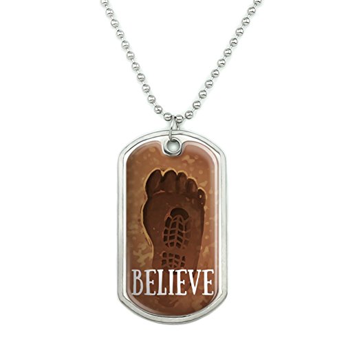 Bigfoot Sasquatch Believe Foot Print Military Dog Tag Pendant Necklace with Chain