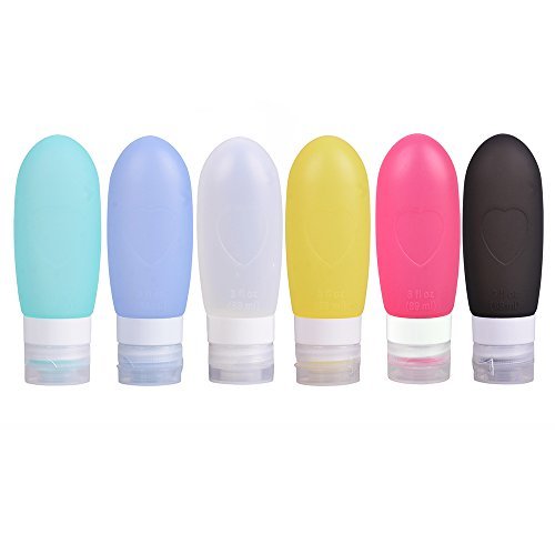 Leak Proof Travel Bottles Set, 51Panda 6 Pack 3 Fl.oz Multi Color Silicone Squeeze Refillable Containers Tubes Perfect for Carry-on Luggage Liquid, Toiletries and Cream (3 Fl.oz)