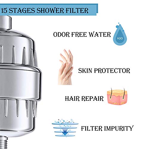 15 Stages Shower Filter, Shower Head Water Filter - NEW FORMULA Vitamin C and Coconut Shell Carbon for Remove Chlorine, Improve Skin Hair and Nails - Prefect for All Showerheads