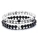Couples Gifts,Long Distance Relationship Friendship Bracelets Black Matte Agate & White Howlite Natural Energy Stone Beads Bracelets Bangle for His Hers Men Women at Birthday