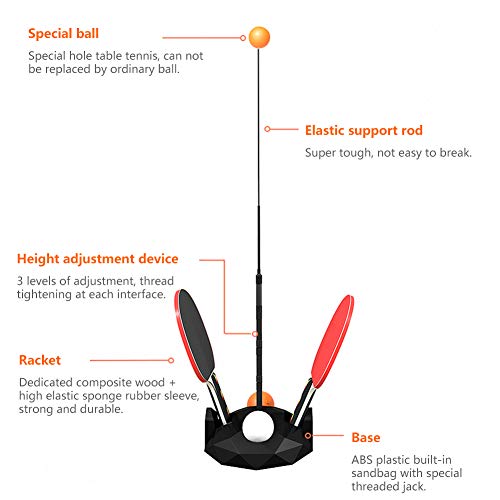 Table Tennis Practice Robot Table Tennis Trainer Toy Set Adjustable and Easy to Assemble Table Tennis Trainer Fixed Shaft Rapid Backbound Machine for Ping Pong Ball Training 43.3 Inch