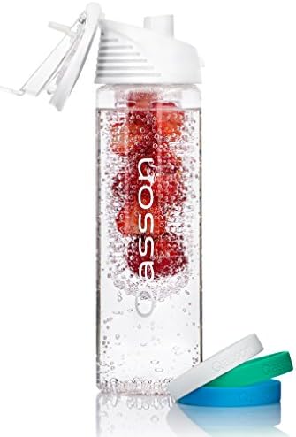 Qasson Fruit Infuser Water Bottle Sport BPA-Free Tritan 24 Oz. Together with the Bottle you get 3 Unisex Silicone Bracelets (Perfect for Fitness, Basketball, Crossfit, Sports) as a gift from Qasson.