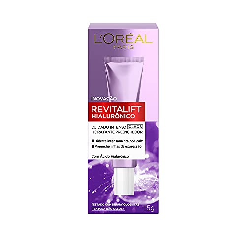 L’Oréal Paris Creme Para Área Dos Olhos Anti-Idade Revitalift Hialurônico, Cuidado Intenso e Combate às Olheiras, 15G