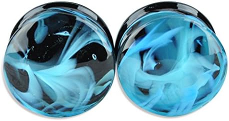 ArcticBuffalo Blue Marble Swirl Glass Plugs Double Flare Ear Gauges