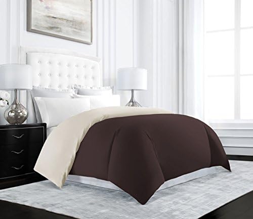 Uptown Hotel Collection Luxury Reversible Duvet Cover Set - Luxurious Soft-Brushed Microfiber, Hypoallergenic and Stain Resistant - King /California King - Brown/Cream