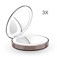 Lighted Travel Makeup Mirror, 1X/3X LED Compact Mirror - The Most Natural Magnifying Mirror with USB Charging for Beauty, Cosmetic and Travel Folding Mirrors