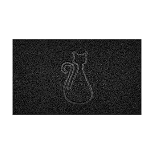 Nicoman Embossed Spaghetti Door Mat Dirt-Trapper Jet-Washable Doormat 70x43cm (Black, CAT Shape) - Use on Carpet ONLY