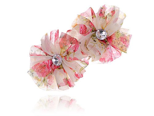 Alilang Girly Pink Cream Chiffon Flower Crystal Rhinestone Head Piece Barrette Hair Clip