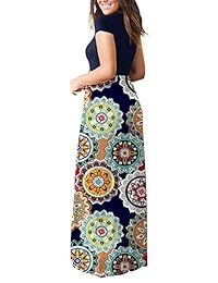 TODOLOR - Maxi vestido de manga corta para mujer con bolsillos