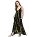 MakeMeChic Women's Boho Maxi Short Sleeve Split Pockets Tie Dye Long Dress Black and Gold L