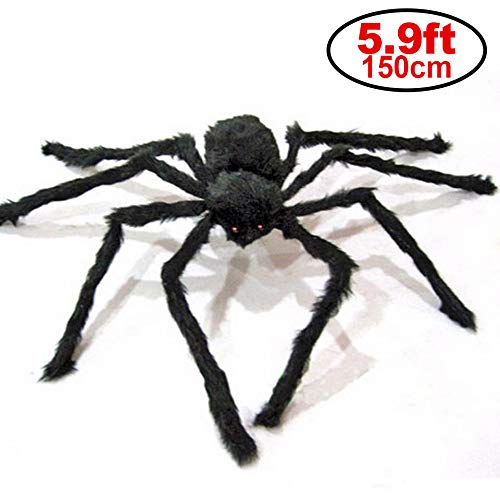 TissueDeep Giant Spider for Halloween Decorations Large Black Hairy Spider with Red Eyes Indoor Outdoor Decor Halloween Decor (5ft)