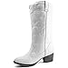 DailyShoes Women's Embroidered Legend Western Cowboy Knee High Boot, White w/ Side Pocket, 9 B(M) US
