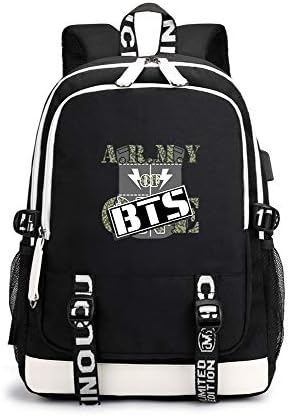 BTS Casual Backpack Latest Simple Backpack Collection Canvas Backpack Hiking Bag Unisex (Color : Black32, Size : 30 X 15 X 43cm)