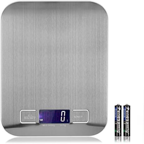 HEYFIT Digital Kitchen Scale 5kg 11 lb Multifunction Food Jewelry Postal Parcel Weighting Tool with LCD Display Wider Stainless Steel Platform Batteries Included (5000g/1g)