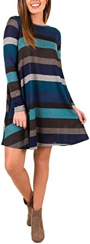 Sophieer Ladies Cute Boat Neck Knitting Printed Pleated Baggy Short Dress Blue S