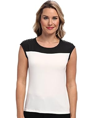 Calvin Klein Womens S/S Top w/ Shoulder Stones