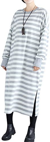 Hole Tide Women's Plus Size Maxi Long Striped Cotton Sweatshirt Dress Grey Size US 16