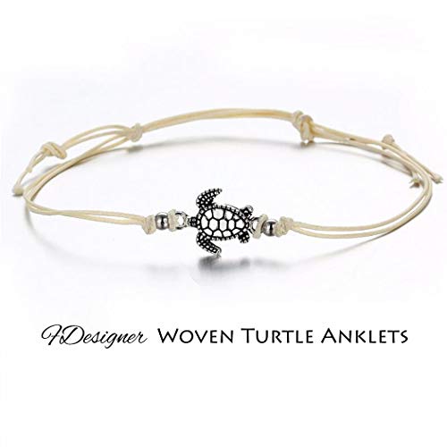 Fdesigner Boho Turtle Anklets Bracelet Set Woven Foot Chain Rope Decorative Beach Jewelry for Women and Girls 3pcs (Style |)