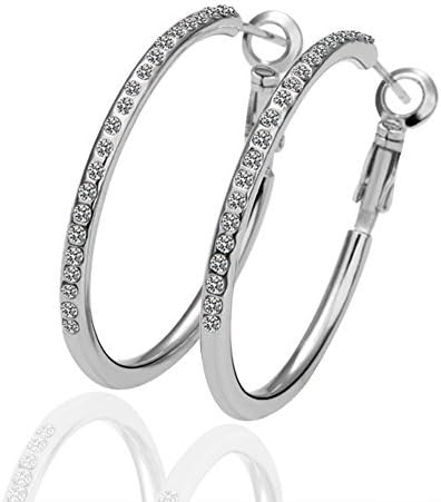 MR.TIE Fashion Jewelry Gold Plated Base White Gold Tone Rhinestone Crystal Hoop Earring