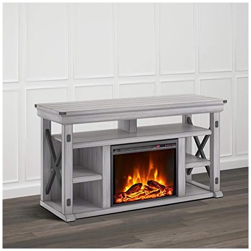 Ameriwood Home Wildwood Fireplace TV Stand, Rustic White Beachfront Decor