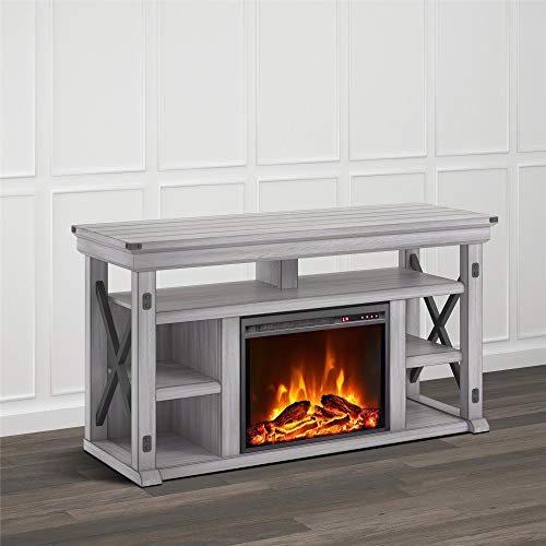 Ameriwood Home Wildwood Fireplace TV Stand, Rustic White Beachfront Decor