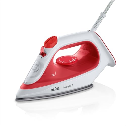 TexStyle 1 SI 1019, Ferro da stiro a Vapore, Rivestimento Antiaderente, Termostato, 25g/min in modalità Turbo, Capacità Serbatoio Acqua 220ml, 1900W, Rosso/bianco