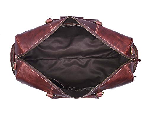 Leather Travel Duffle Bag | Gym Sports Bag Airplane Luggage Carry-On Bag | Gift for Father's Day By Aaron Leather (Chestnut)