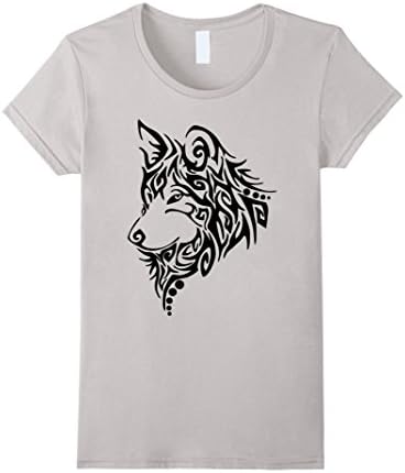 Womens celtic wolf head tattoo t-shirt Large Silver