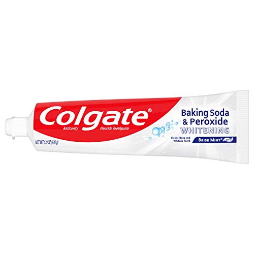 COLGATE BAKING SODA & PEROXIDE TOOTHPASTE – WHITENS TEETH, FIGHTS CAVITIES & REMOVES STAINS, BRISK MINT, 6 OUNCE (PACK OF 2)