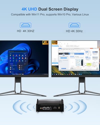 VENOEN Fanless i5 Mini PC Industrial Core i5 8250U/8350U WIN11 Pro, 16GB RAM 512GB SSD, 2X HD 4k Output, 2X RS232 COM, WiFi, 2X Gigabit Ethernet, Industrial PC for Office/Billboard