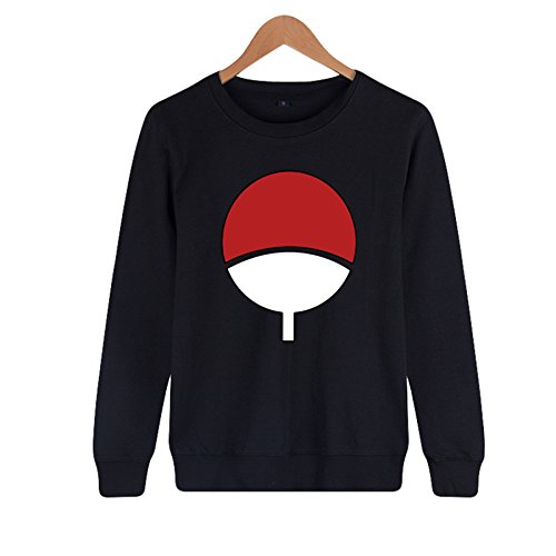 Pulle-A Naruto Sasuke Uchiha Symbol Uchiha Clan Costume Long Sleeve Sweatshirt Black XXL