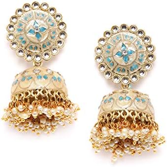 ZAVERI PEARLS Metal Enamelling Turquoise Blue And Off-White Kundan