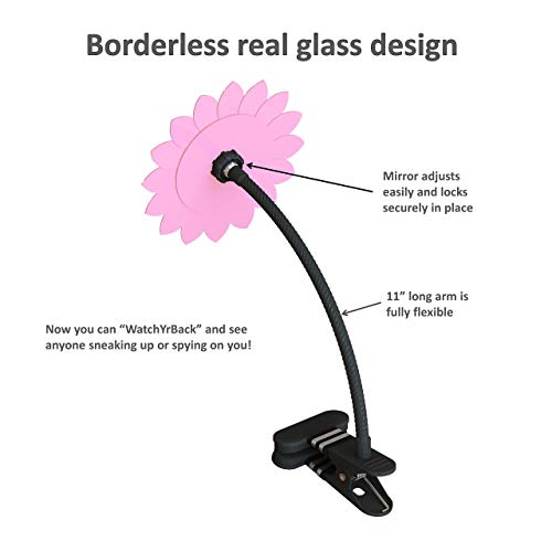 ClipOn Convex Desk and Cubicle Mirror to See Behind You. Pink Flower